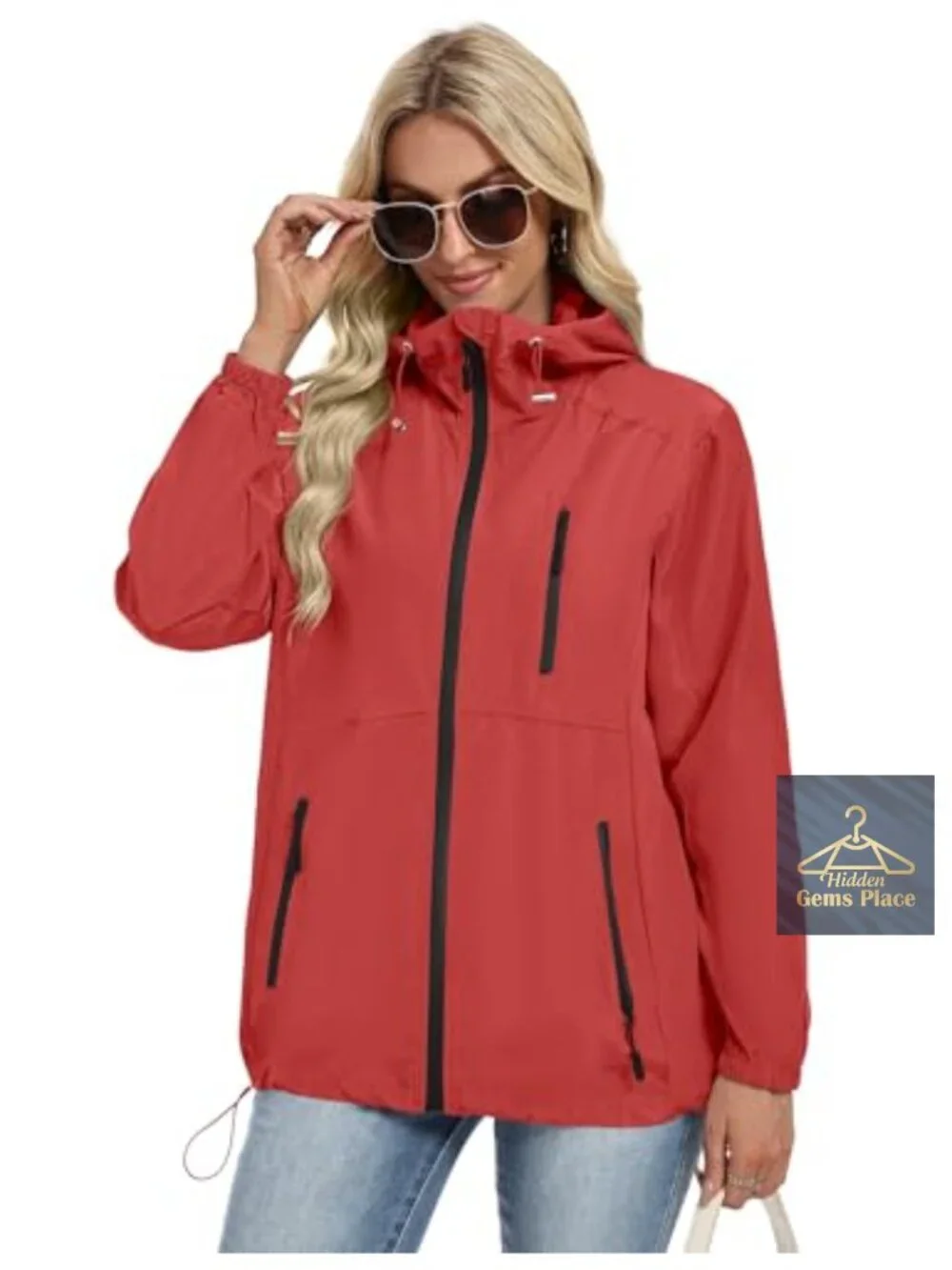Lightweight Packable Waterproof Rain Jacket with Hood Windbreaker for Women